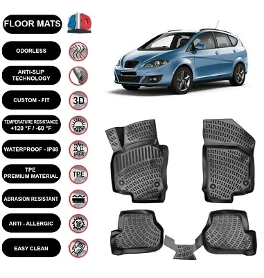 Alfombrillas forro para Seat Altea (2004-2015) impermeables moldeadas en 4D negras 4 piezas Foto 1 de 4