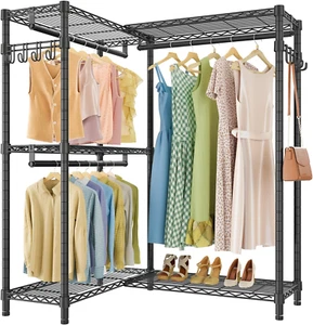 L4 Garment Rack L Shaped Rack for Corner, Freestanding Portable Wardrobe Closet - Picture 1 of 7