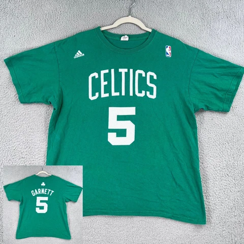 Boston Celtics Shirt Mens Large Kevin Garnett #5 Adidas Green NBA Double Sided Cover