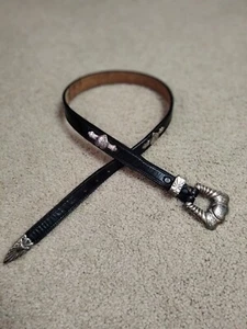 Girls Justin Black Leather Top Grain Cowhide Belt Heart Buckle Size 28 - Picture 1 of 12