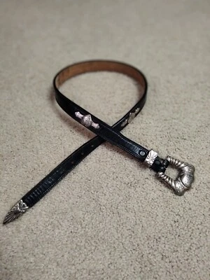 Cinturón de cuero negro Justin para niñas grano superior hebilla corazón talla 28 Foto 1 de 4