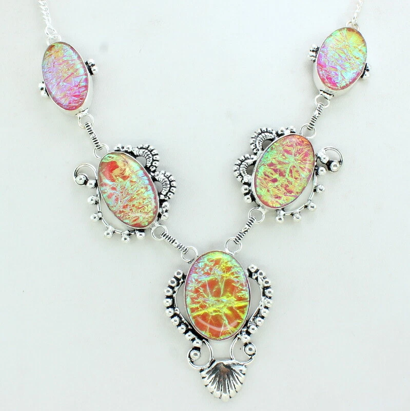 Necklace natural ammolite gemstone handmade fashion jewelry oval shape 45 grams - Image 1 of 3