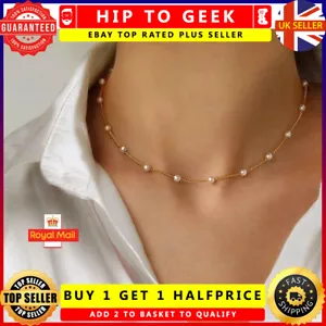 Collar de perlas gargantilla cadena cuentas joyería elegante mujer bodas fiesta regalo - Imagen 1 de 14
