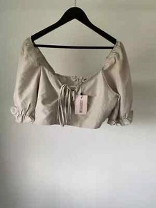 Camicetta Missguided taglia 12 beige crop manica corta a sbuffo poliestere T 351 - Foto 1 di 4