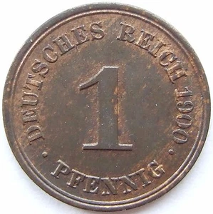Coin German Empire Empire 1 Pfennig 1900 F in Uncirculated - Picture 1 of 2
