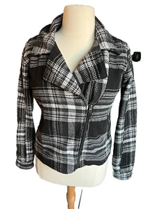 Mossimo XL Plaid Women's Motorcycle Jacket Zipper Coat Black and White - Picture 1 of 4