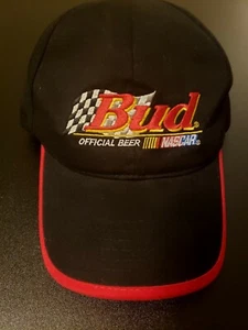 NWOT Bud NASCAR Hat Cap Strapback Black Budweiser Racing - Picture 1 of 7