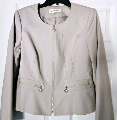 Blazer Chaqueta Calvin Klein Tostado Peplum Cremallera Mujer Talla 10 Beige Carrera Oficina  Foto 1 de 4