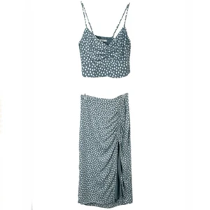 Abercrombie & Fitch 2 piece set crop top midi skirt Size S polka dot dusty blue - Picture 1 of 11