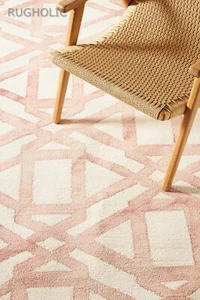 Luxurious Hand Tufted Woolen Area Rug ANTHRO MARENGO PINK Carpet for Living Room - Picture 1 of 6