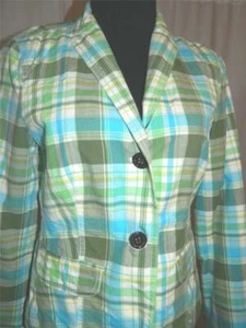 Blazer/Chaqueta GAP Verde Claro Madrás a Cuadros 100 % Algodón Totalmente Forrada Adulto Talla 4 - Imagen 1 de 5