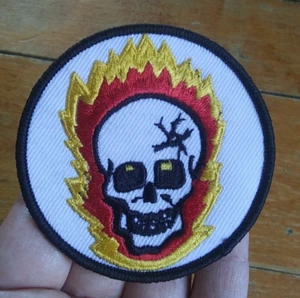 Vintage Style ~ FLAMIN' SKULL ~ Motorcycle Jacket Vest Hat Biker Patch ~ Sew On - Picture 1 of 6