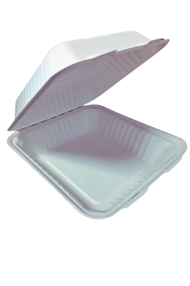 100pcs- 8"x8" Clamshell Fiber Bagasse Food Containers (Biodegradable) - Image 1 of 4