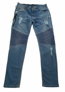 Pantalones de mezclilla Kayden K 34 para hombre azul desgastado años 90 elásticos ajustados bigotes - Imagen 1 de 11