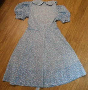 VINTAGE! BLUE FLORAL PRINT Prairie STYLE FULL Length 1950s Dress Young CHILD - Picture 1 of 12