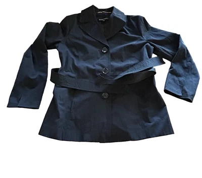 Ellen Tracy 黑色雨衣腰带风衣夹克女式 M 码 — 第 1/4 张图片