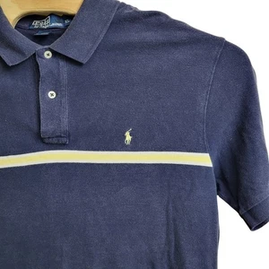 Polo Ralph Lauren Para Hombre XL Azul Marino Rayas Manga Corta Polo Logo Poni - Imagen 1 de 8