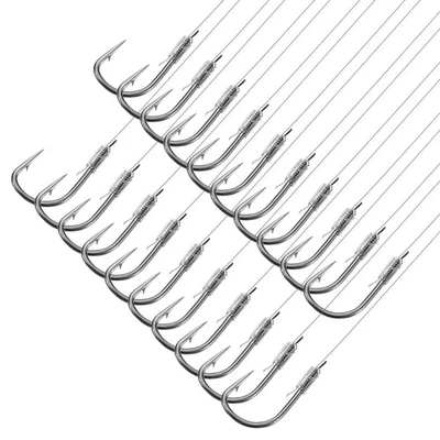 20Pcs 3# Small Fishing Hooks with 36cm Line 0.32x0.2 Inch with Barb Silver Tone - Image 1 of 4