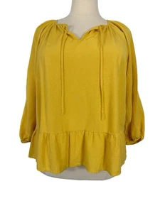 Vecchio top navy donna XXL giallo calendula manica lunga boho swing blusa contadina - Foto 1 di 15