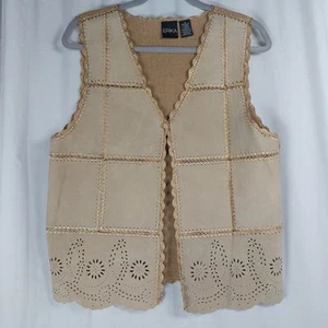Vtg Erika Tan Patchwork Suede Leather Boho Hippie Vest Western Festival Sz Med - Picture 1 of 6