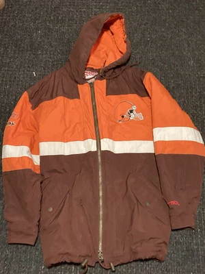 Jaqueta masculina acolchoada vintage anos 90 noz-moscada NFL CLEVELAND marrom futebol inverno Parka G - Imagem 1 de 4