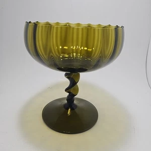 Vintage Empoli gedrehtes Band Stiel Avocado grün Glas Kompott Vase Italien 8" - Bild 1 von 7