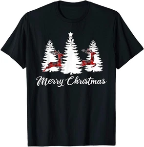 NUEVA LIMITADA Feliz Navidad Búfalo Cuadros Árbol Reno Camiseta - HECHA EN EE. UU. - Imagen 1 de 12
