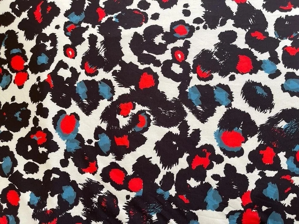 Blue Red Animal print  viscose Stretch lycra  Dress Fabric 150 Cm Wide - Image 1 of 1