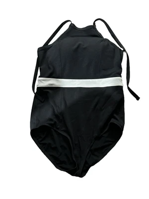 Traje de baño Torrid Halter de una pieza para mujer talla grande 0 negro con banda blanca Foto 1 de 3