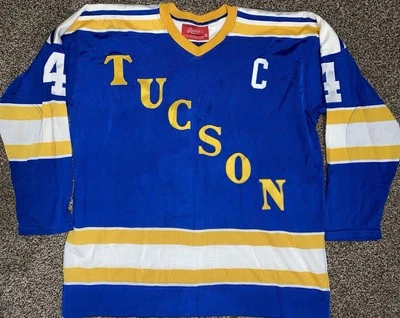 ULTRA RARE Vintage 1975-76 Tucson Mavericks Hockey Jersey Game Worn? #4 Team Cap - Image 1 of 4