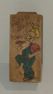 Fer Gay Old Blades Antique Vintage Folk Art Embellished Wooden Razor Box Cracky - Image 1 of 4