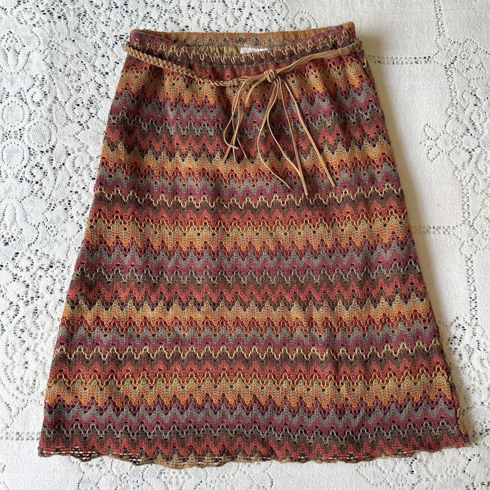 Vintage Y2K Xhilaration Boho Crochet Chevron Midi Skirt Youth Girls Size Medium - Image 1 of 4