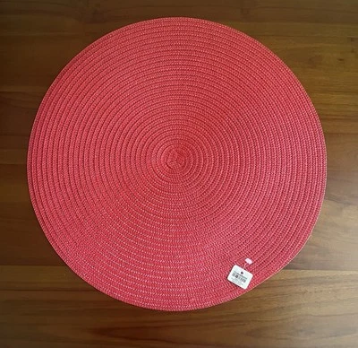 Set of 6 Crate & Barrel 15" Round Faux Ratan Pink Placemats Never Used With Tags - Image 1 of 3