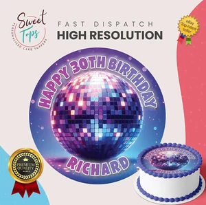 Personalisierter runder essbarer Geburtstagstortenaufleger mit Disco-Motiv Dekoration - Bild 1 von 6