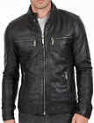 Café Racer Black Biker Leather Jacket Soft Sheepskin Leather  style ST-40