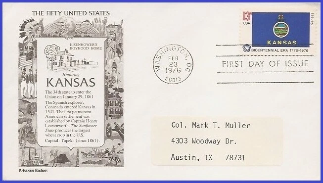 USA5 #1666 ADDR ARISTOCRAT FDC   Kansas State Flag - Image 1 of 1