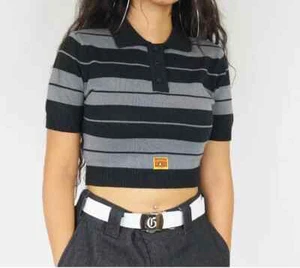 FB County Women Medium Charlie Brown Short Sleeve Crop Top Black / Grey - Imagen 1 de 7