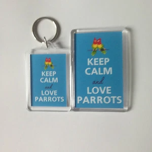KEEP CALM AND LOVE PARROTS Keyring or Fridge Magnet GIFT PRESENT IDEA - Picture 1 of 3