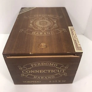 Perdomo Habano Connecticut scatola sigari in legno scorrevole top scorta deposito gioielli in contanti - Foto 1 di 8
