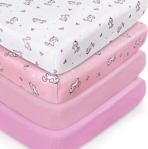 Fitted Crib Sheets for Standard Crib & Toddler Bed Mattress 4 Pack 52''x28''