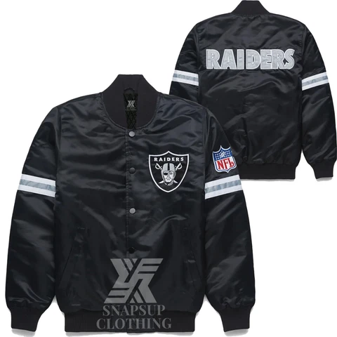 NFL Oakland Raiders Baseball Bomber Style Letterman Black Satin Varsity Jacket Cover