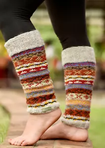 Multicolor Gray Red Multicolored Pure Wool Legwarmers - Picture 1 of 5