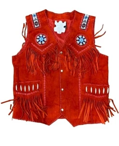 Men  Western  Suede Leather Vest Native American Beaded Fringe Cowboy  Vest - Picture 1 of 3
