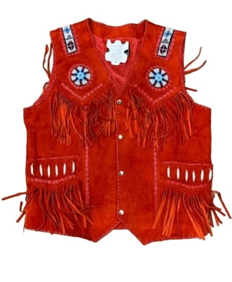 Men  Western  Suede Leather Vest Native American Beaded Fringe Cowboy  Vest - Image 1 of 3