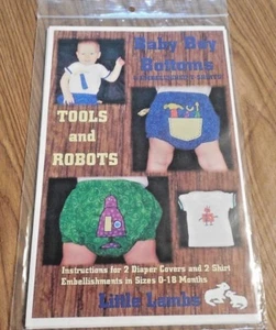 NEW Little Lamb Baby Boy Bottoms "Tools & Robots" Diaper Cover/T-Shirt Pattern - Picture 1 of 2
