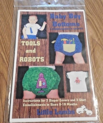 NEW Little Lamb Baby Boy Bottoms "Tools & Robots" Diaper Cover/T-Shirt Pattern - Image 1 of 2