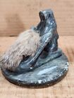 INUIT ESKIMO ON SLED SOAPSTONE CARVING HAND CARVED 4 INCH WIDE X1