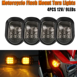 4X Motorcycle 9 LED Flush Mount Turn Signal Light Amber Indicators Dirt Bike 12V - Picture 1 of 7