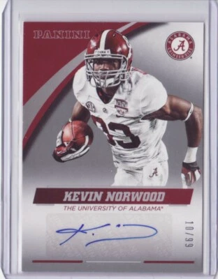 2015 Panini Collegiate Alabama Autograph Silver Kevin Norwood /99 Auto Flat SH - Image 1 of 4