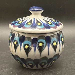 Vintage MCM Stoneware Drip Polka Dot Round Trinket Box Lid Sugar Bowl Jam Pot - Picture 1 of 6